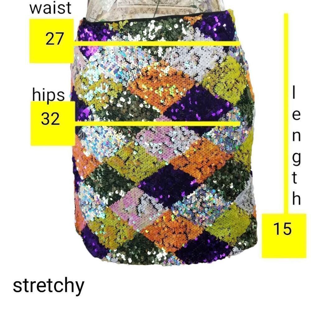 Multi Color Sequin Diamond Pattern Stretch Mini Skirt - Picture 4 of 10